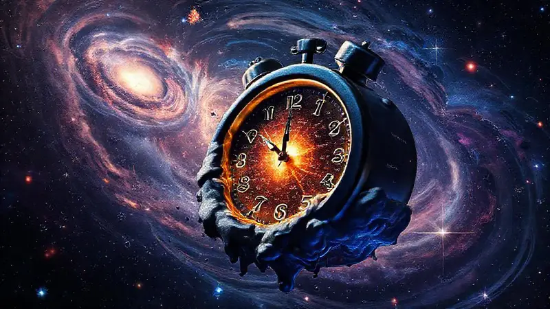 Reloj cósmico y galaxias brillantes en el espacio