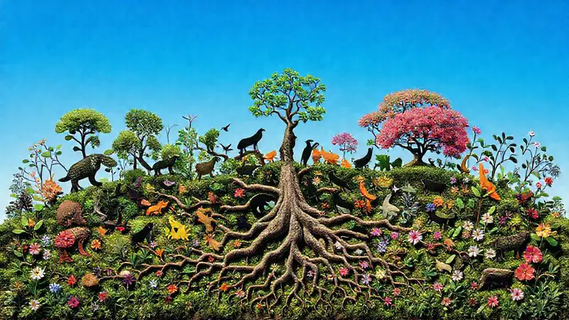 Ecosistema vibrante con vida diversa y resiliente