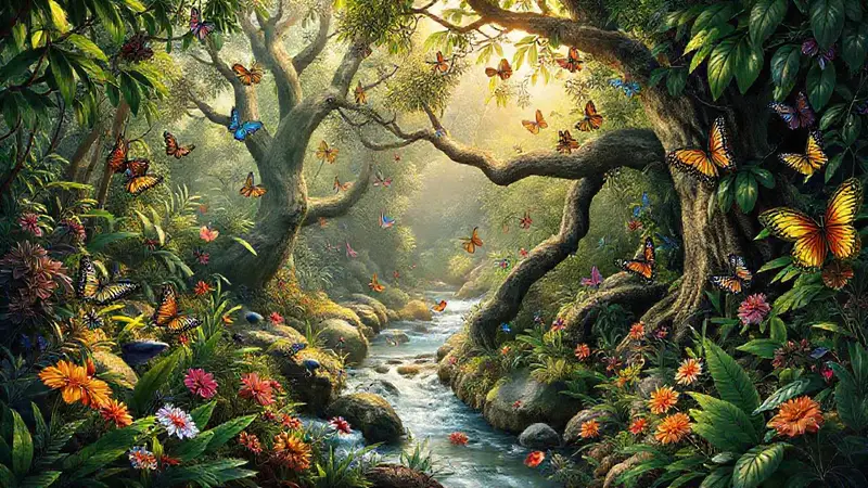 Jungla vibrante llena de vida y color