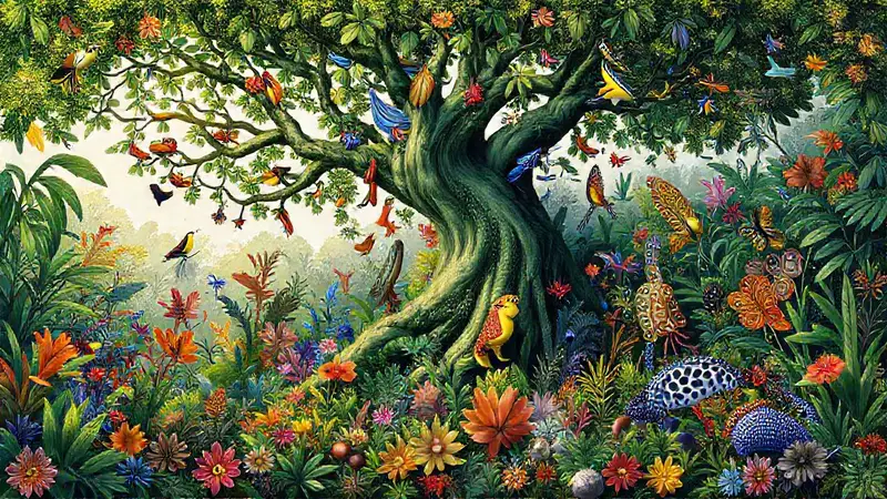 Ecosistema vibrante con especies diversas y en equilibrio