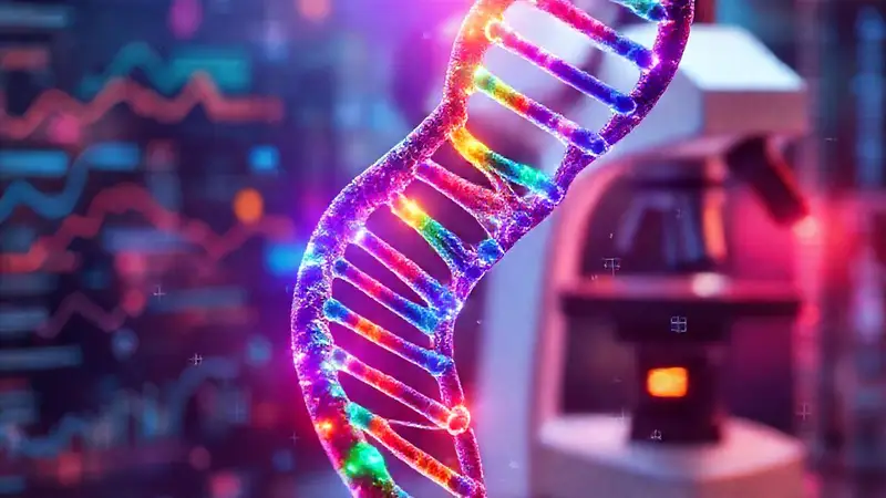 Doble hélice de ADN en entorno futurista