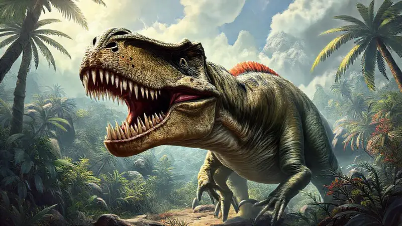 Dinosaurio carnívoro en un paisaje prehistórico