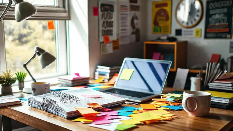 Escritorio ordenado y motivador con luz natural