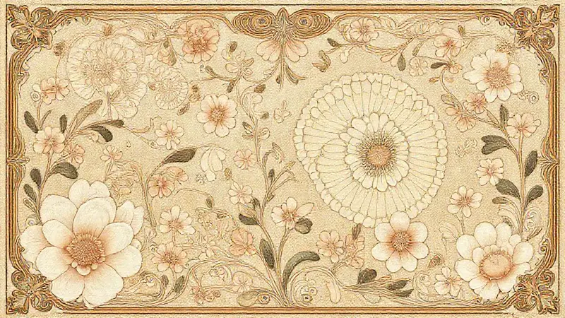 Ilustración Art Nouveau con patrones florales y fósiles