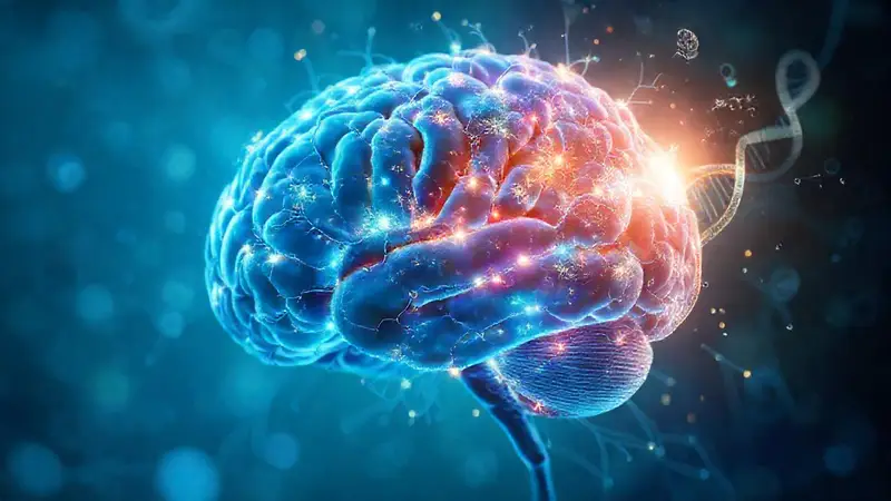 Cerebro vibrante simboliza avances científicos y esperanza