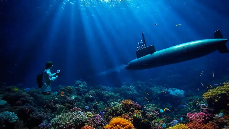 Exploración submarina con tecnología avanzada y vida marina