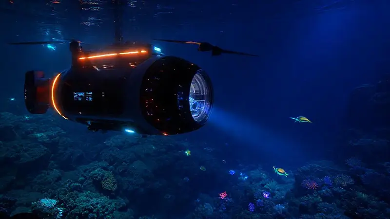 Exploración oceánica con tecnología avanzada y drones