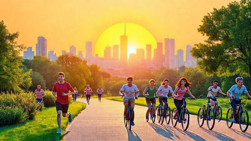 Amanecer vibrante con personas y energía positiva