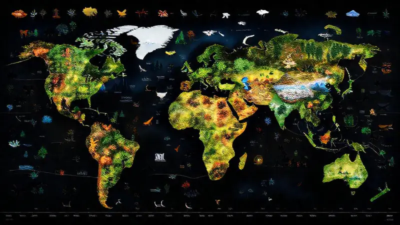 Mapa mundial que muestra ecosistemas y humanidad