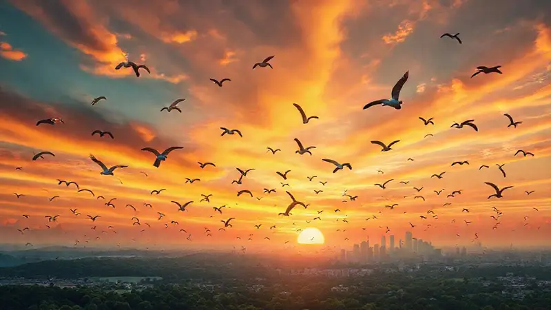 Aves migratorias ante un cielo cambiante