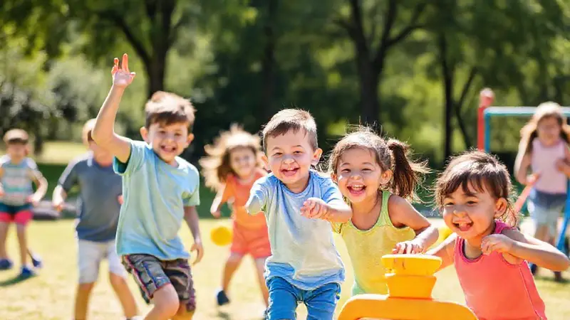 Niños felices jugando en un parque soleado