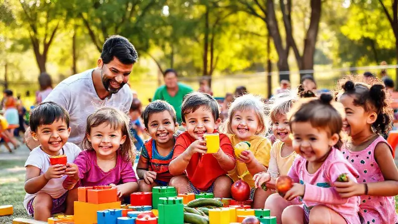 Parque lleno de niños felices y saludables