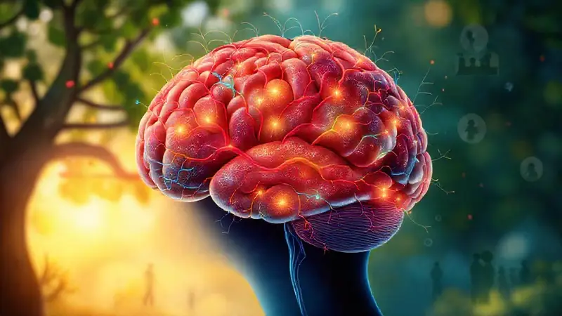 Conexiones neuronales coloridas y naturaleza tranquila