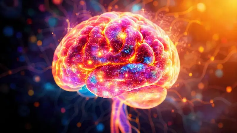 Conexiones cerebrales brillantes y un ambiente esperanzador