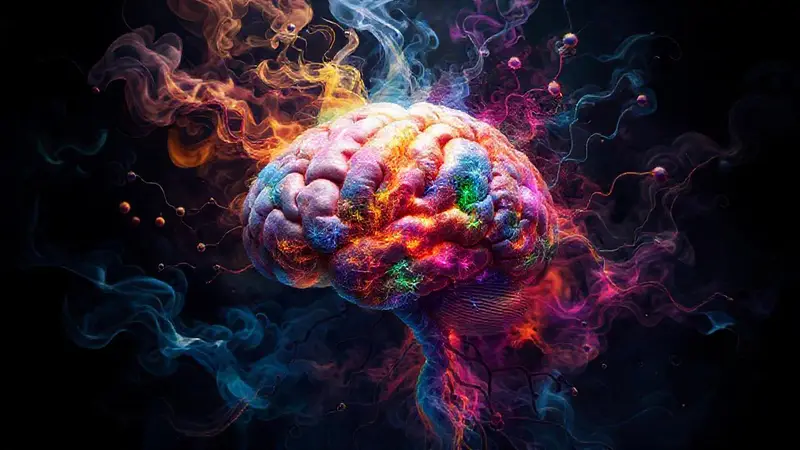 Cerebro colorido con conexiones neuronales abstractas
