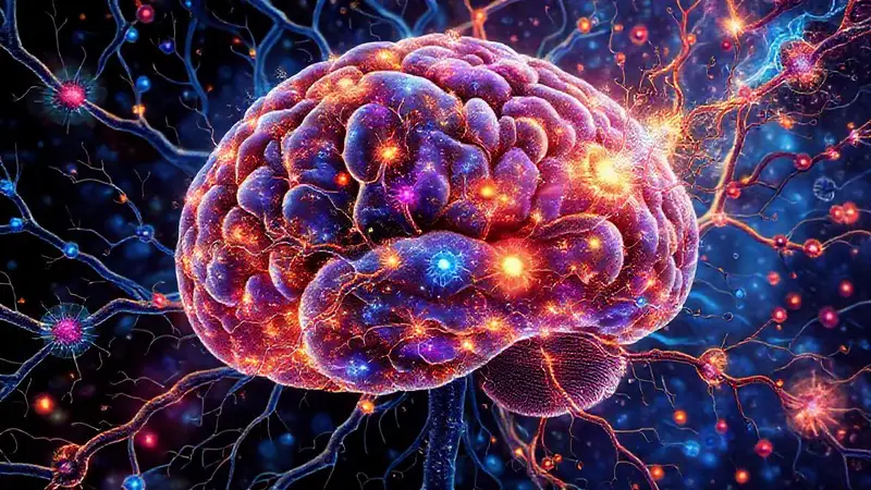 Neuronas activas y reacciones químicas vibrantes