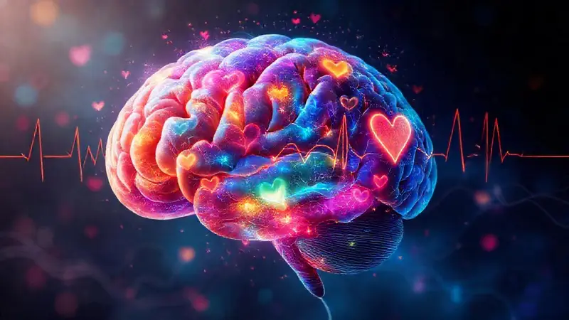 Cerebro humano vibrante con emociones y energía