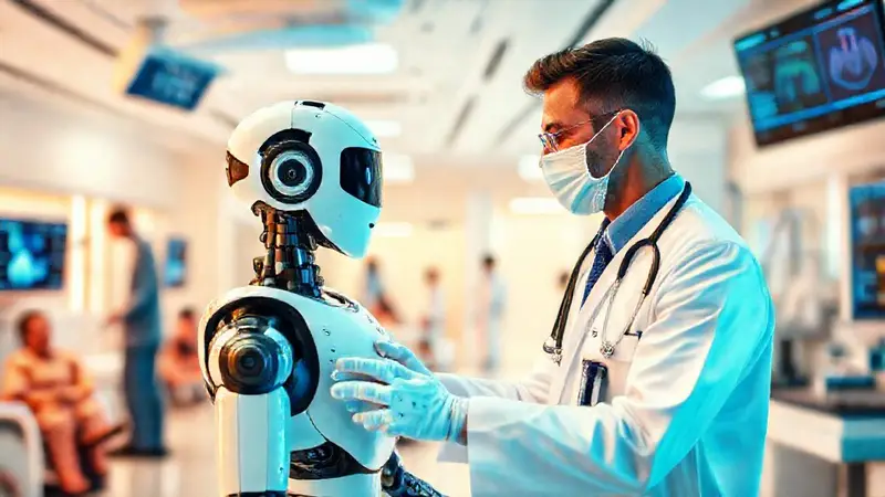 Robot ayuda médico en un ambiente hospitalario