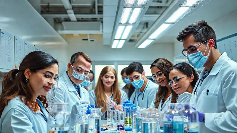 Grupo diverso de trabajadores examinando muestras