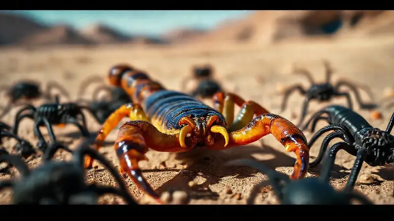 Escorpión emperador vibrante en un desierto