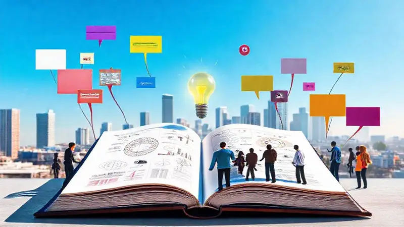 Grupo diverso discute ideas bajo un cielo claro