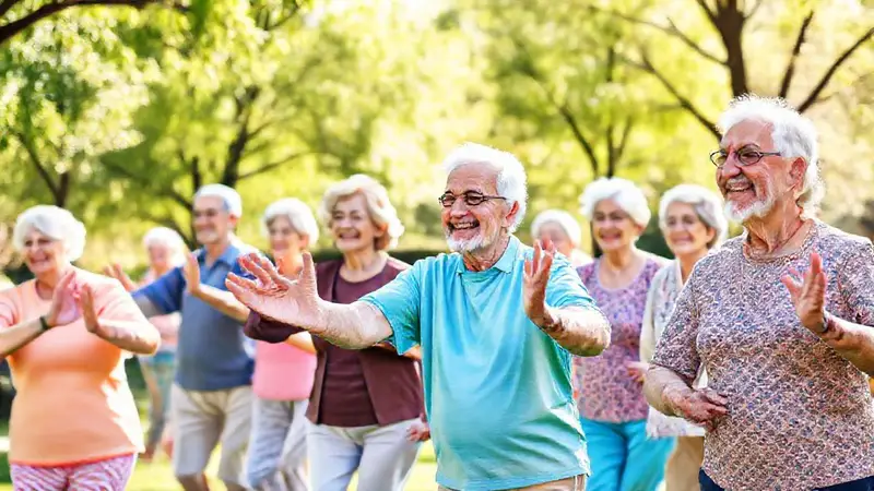 Mayores activos y sonrientes en un parque