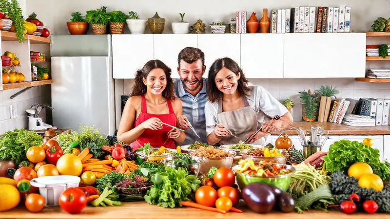 Comida colorida y saludable en familia