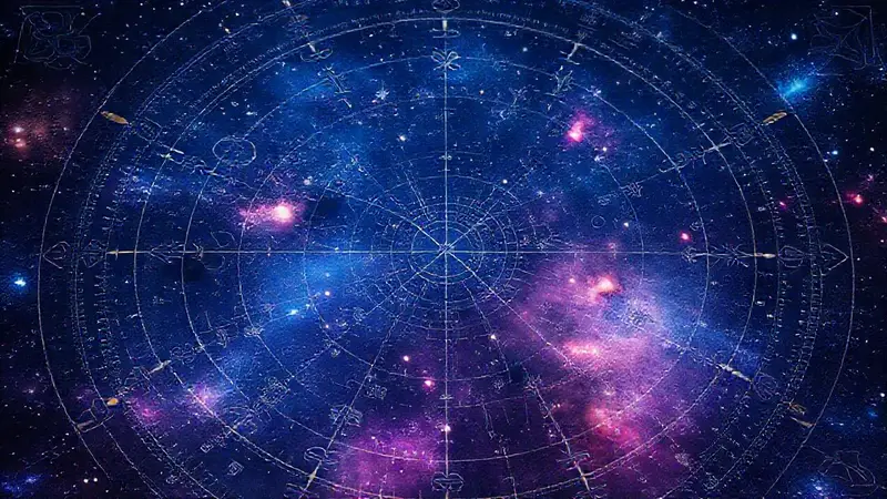Mapa estelar con constelaciones y galaxias brillantes