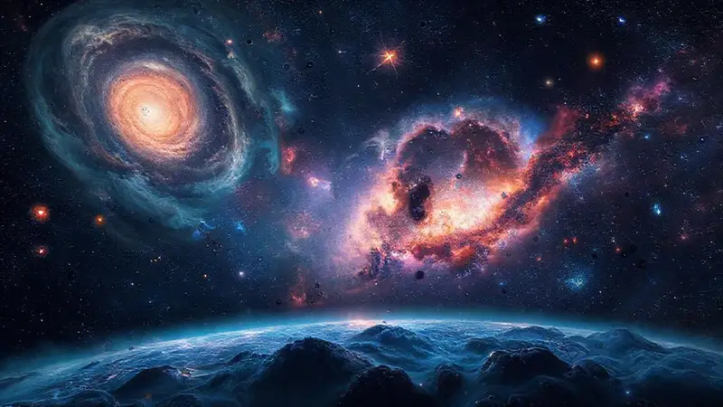 Un paisaje cósmico de galaxias y estrellas