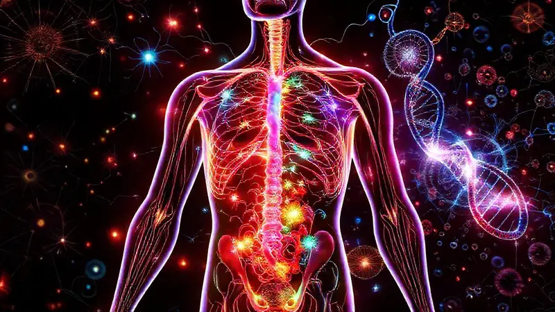Cuerpo humano anatómico con órganos coloridos