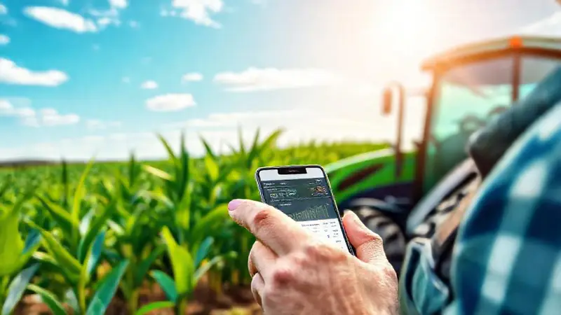 Aplicación agrícola en smartphone con cultivos verdes