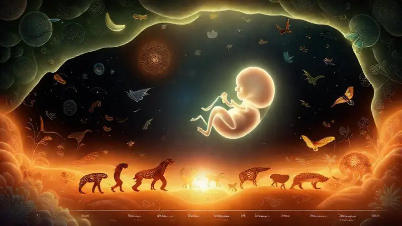 Embrión en evolución con diversas especies animales