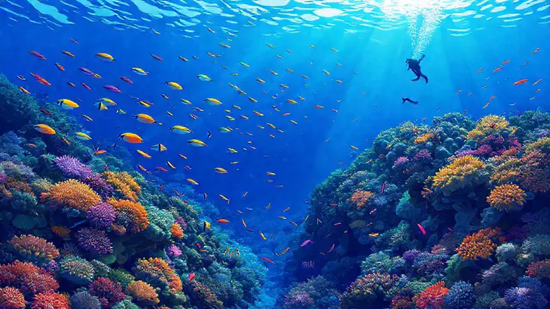 Arrecife de coral lleno de vida y colores