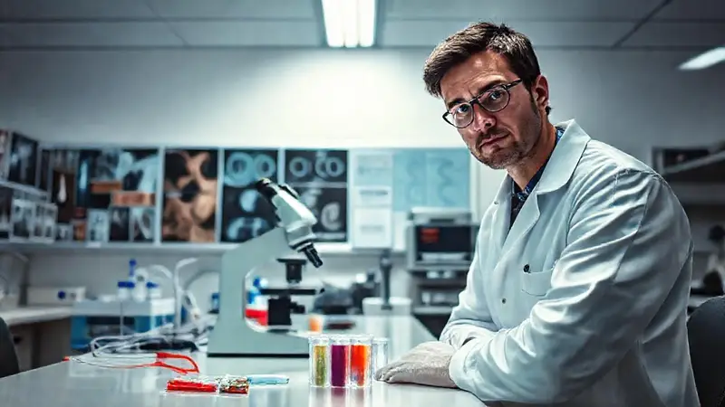 Biólogo forense trabaja en laboratorio moderno