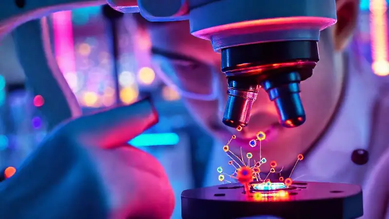 Científico observa nanopartículas en laboratorio