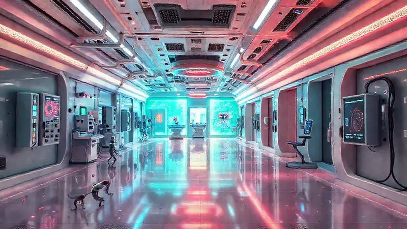 Hospital futurista con tecnología médica avanzada