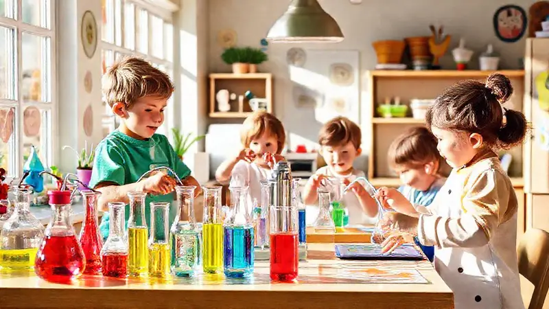 Laboratorio infantil colorido y divertido para experimentar