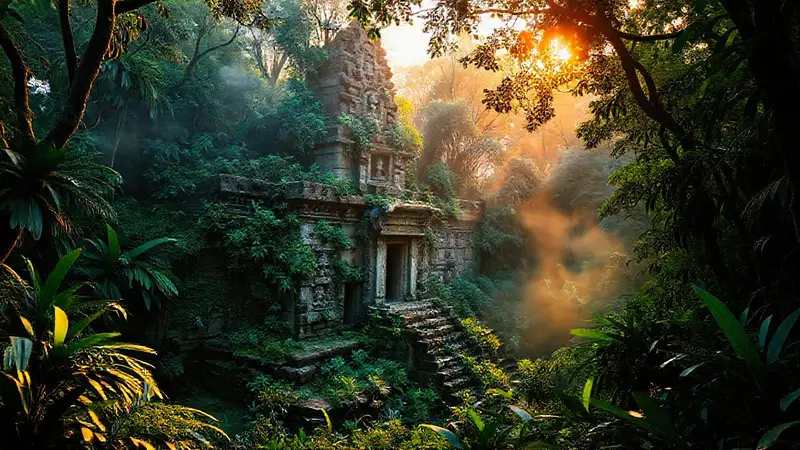 Ruinas mayas envueltas en jungla misteriosa