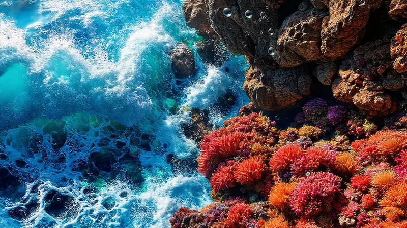 Olas, corales y vida marina vibrante