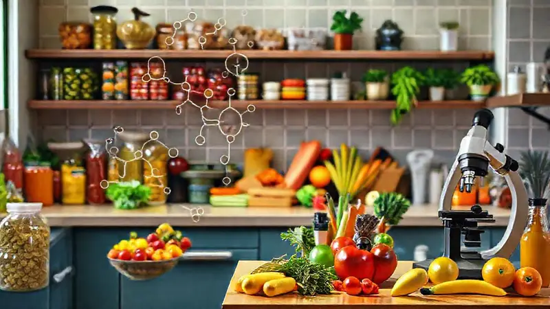Cocina llena de alimentos procesados y preocupaciones