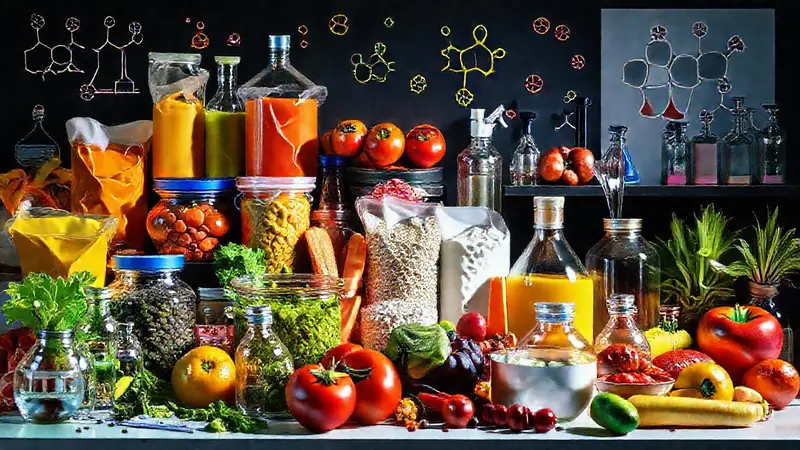 Surtido colorido de alimentos y equipos educativos