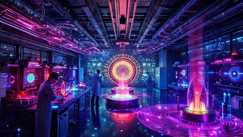 Laboratorio futurista con superconductores y experimentos innovadores