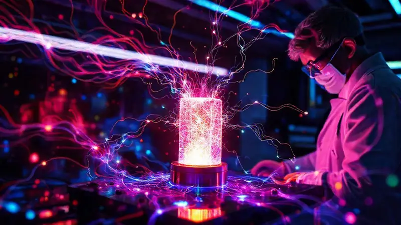 Cristal superconductor brilla en laboratorio futurista