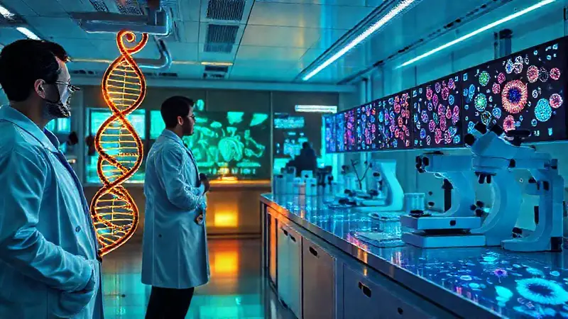 Laboratorio futurista con ciencia e innovación genética