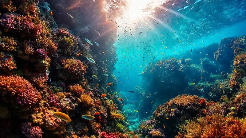 Escena submarina vibrante con vida diversa