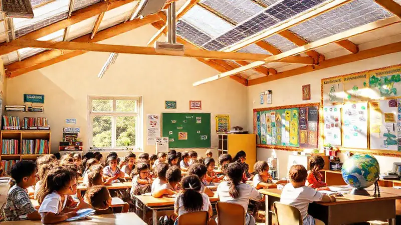 Aula diversa y luminosa con enfoque sostenible