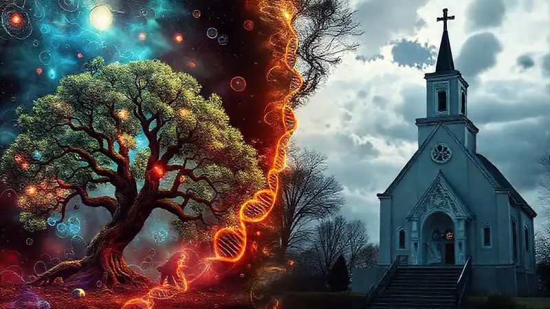 Contraste entre ciencia y fe en arte