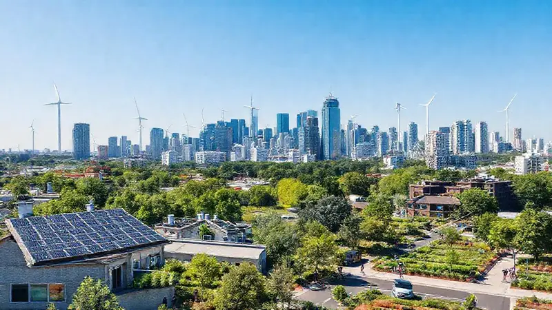 Ciudad moderna sostenible en armonía con la naturaleza