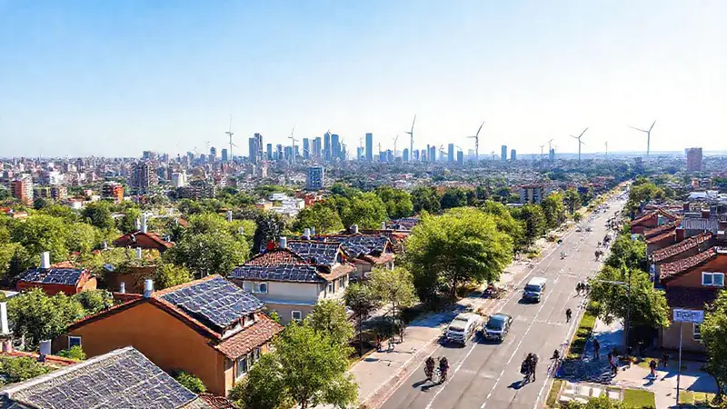 Ciudad sostenible con tecnología y naturaleza