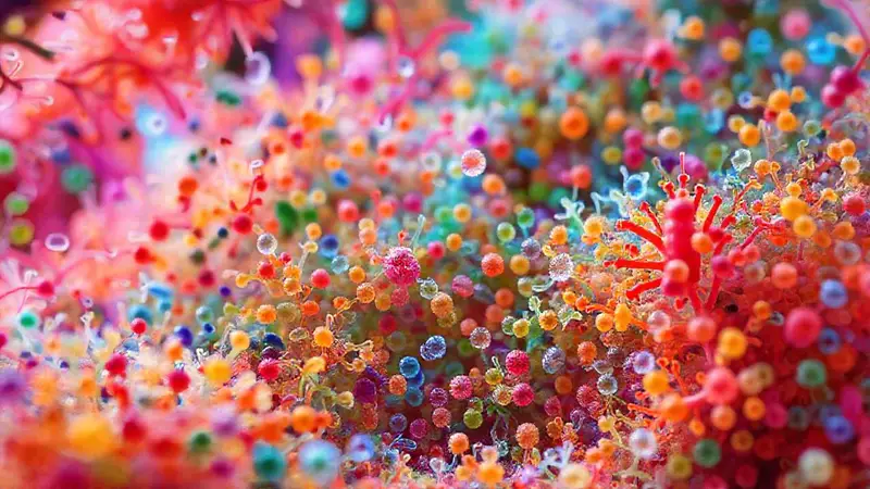 Bacterias intestinales vibrantes en movimiento colorido